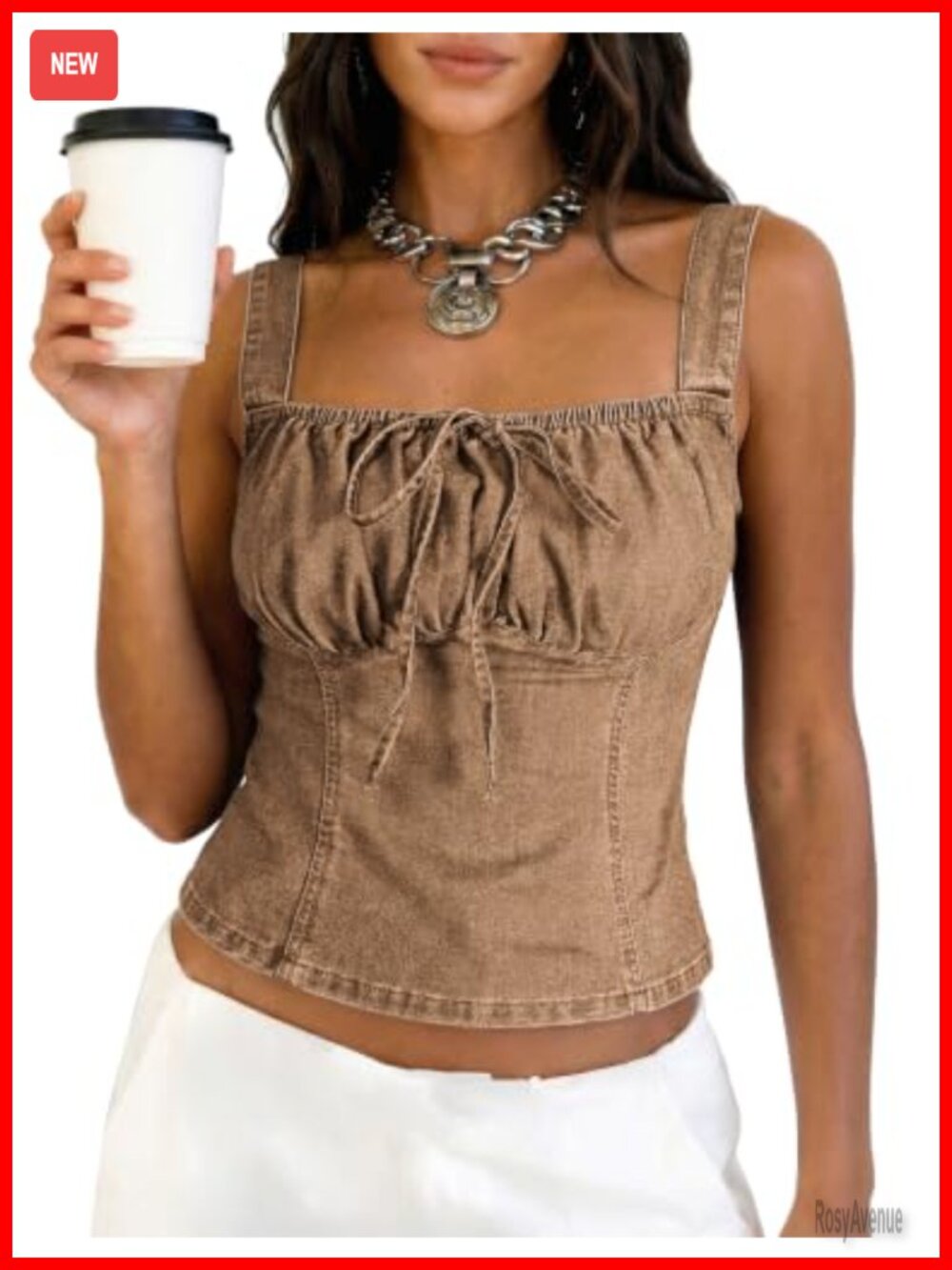 Denim Corset Top Womens Smocked Back Square Neck Vest Crop Jean